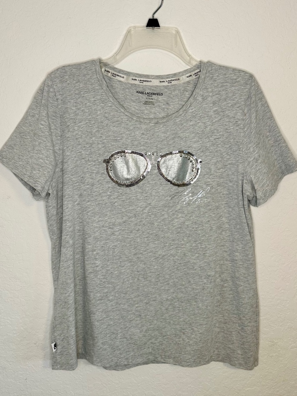 Karl Lagerfeld Paris Sequin Sunglasses T-Shirt, Size M